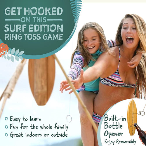 Bottle Opener Edition with Magnet Cap Catch - Crack Open a Cold One and Get Hooked - 100% Bamboo Hook and Ring Toss Party Game (All Parts Included)