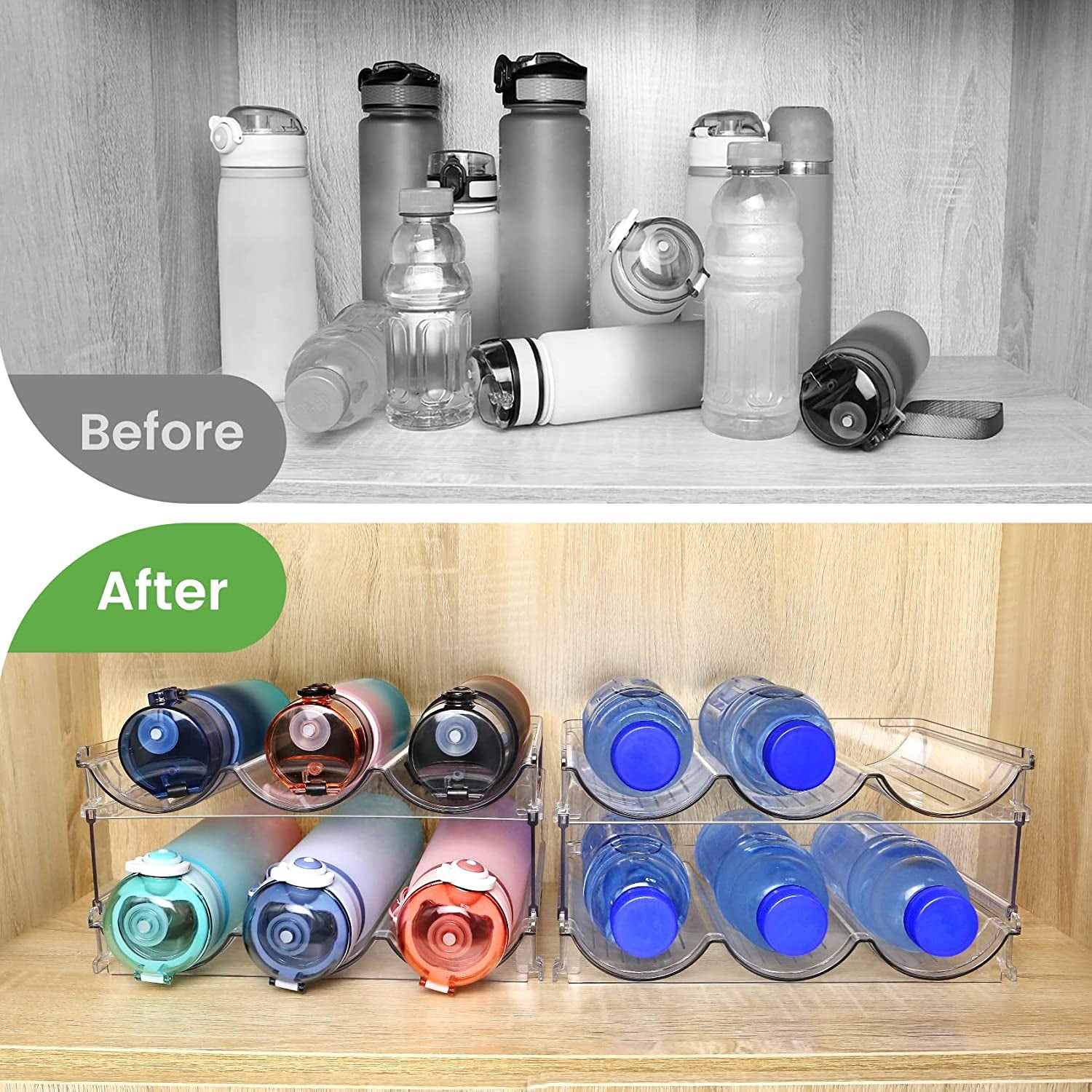 Maximize Your Space with Our Stackable Water Bottle Organizer - 2 Pack for Effortless Storage and Organization