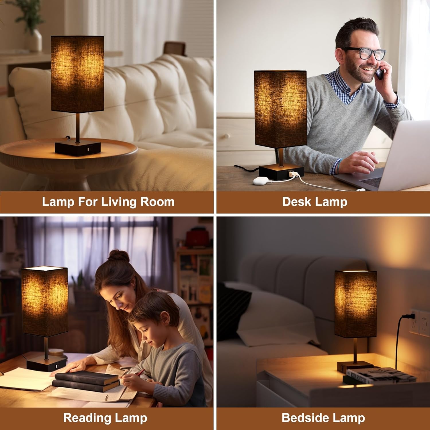 Sailstar 3-Way Dimmable Touch Table Lamp with USB Charging Ports - Elegant Black Nightstand Lamp for Bedroom, Living Room, and Desk