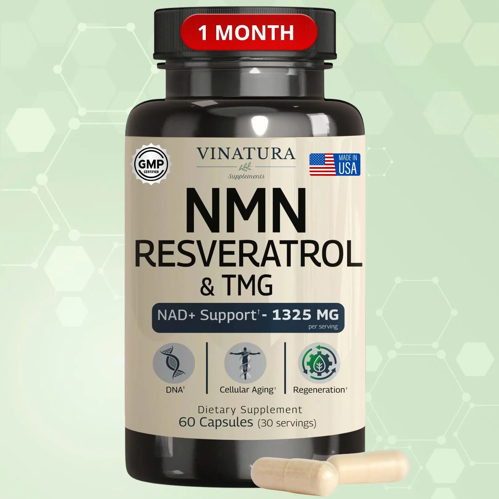 NMN Complex Supplement 1325MG - NMN 1000Mg with Resveratrol and TMG, Support NAD+, 60 Capsules