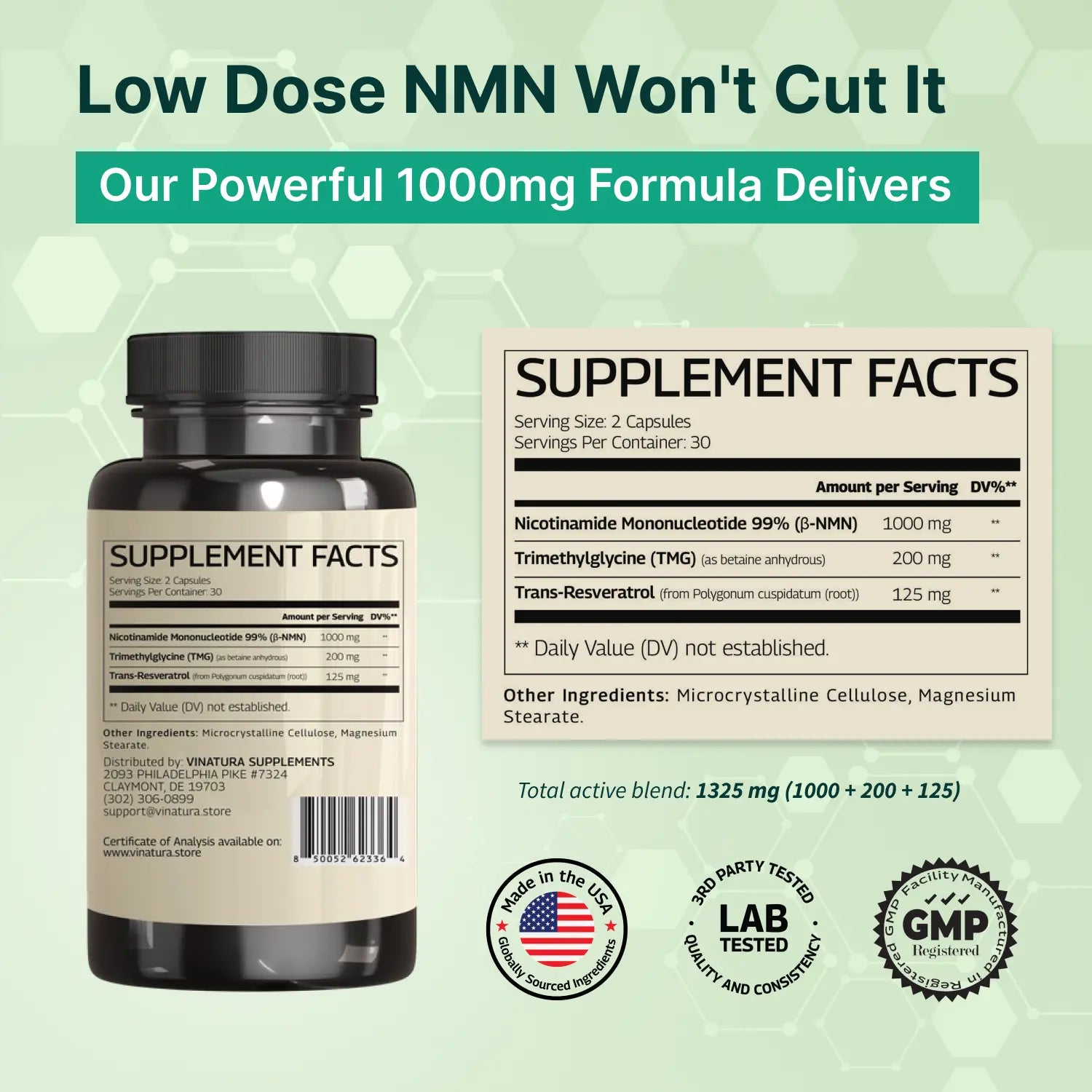 NMN Complex Supplement 1325MG - NMN 1000Mg with Resveratrol and TMG, Support NAD+, 60 Capsules