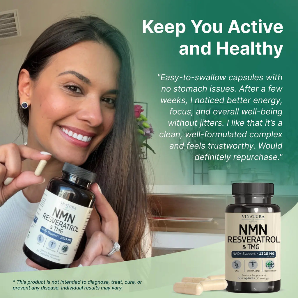 NMN Complex Supplement 1325MG - NMN 1000Mg with Resveratrol and TMG, Support NAD+, 60 Capsules