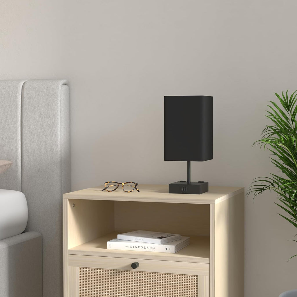 Sailstar 3-Way Dimmable Touch Table Lamp with USB Charging Ports - Elegant Black Nightstand Lamp for Bedroom, Living Room, and Desk