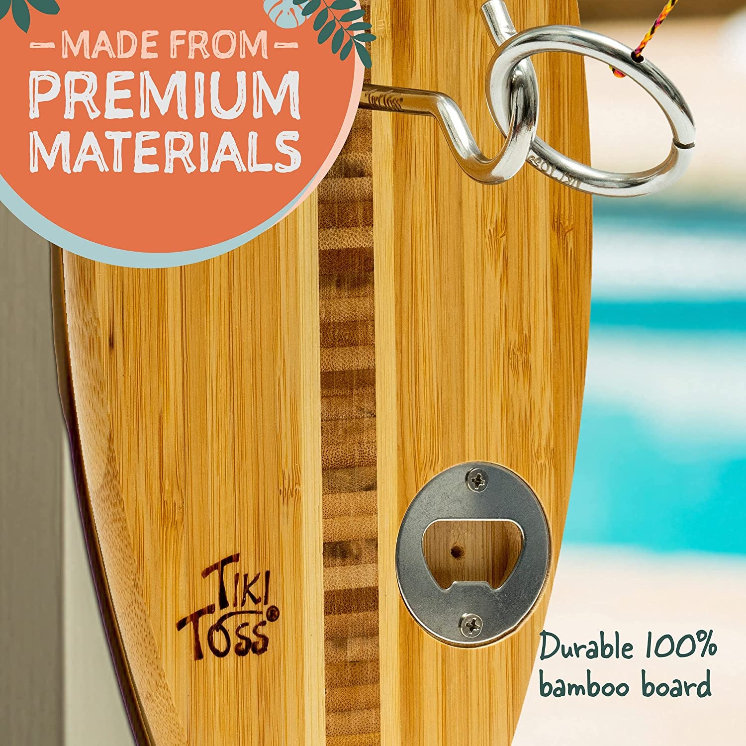 Bottle Opener Edition with Magnet Cap Catch - Crack Open a Cold One and Get Hooked - 100% Bamboo Hook and Ring Toss Party Game (All Parts Included)