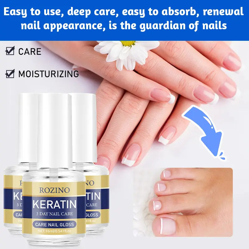 Transform Your Nails with ROZINO's 3 Days Nail Care Formula - Nourishing Keratin Amino Acid & Aloe in a Convenient 16ml Bottle for Healthy, Stunning Manicures!